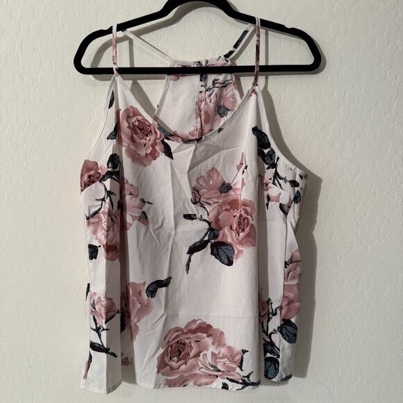 SHEIN Tops - SHEIN Curve Floral Tank Top | Pink Rose Print Strappy Cami | Size 1XL